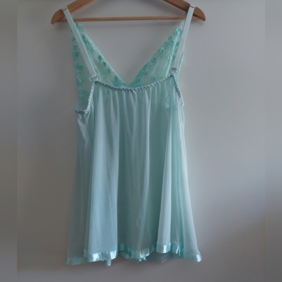 Embroidered Floral & Lace Mesh Chemise Lingerie Light Blue 2XL Sexy Romantic - Picture 5 of 9